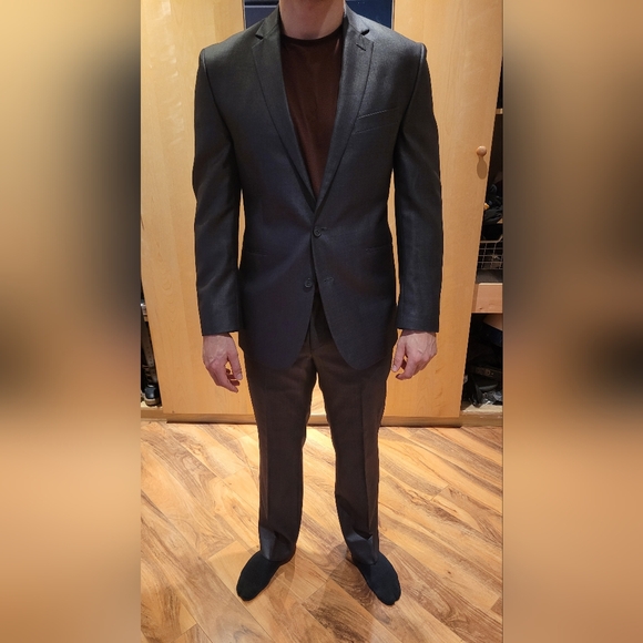 Kenneth Cole Reaction Men's Gray Ready Flex Basketweave Slim-Fit Suit - Picture 3 of 7